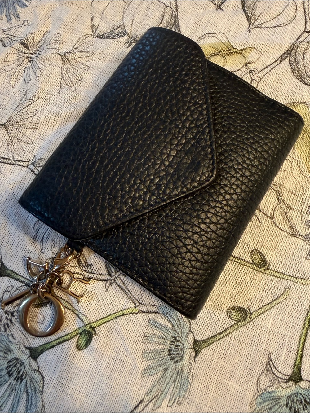 Christian Dior Black & Fuchsia Leather Wallet with Gold Logo
